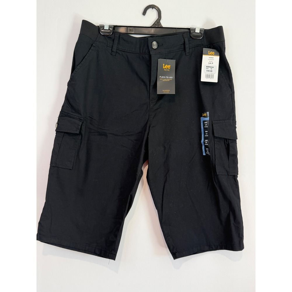 Lee Petite Flex-To-Go Skimmer Cargo Shorts Black Mid Rise 14P  NWT